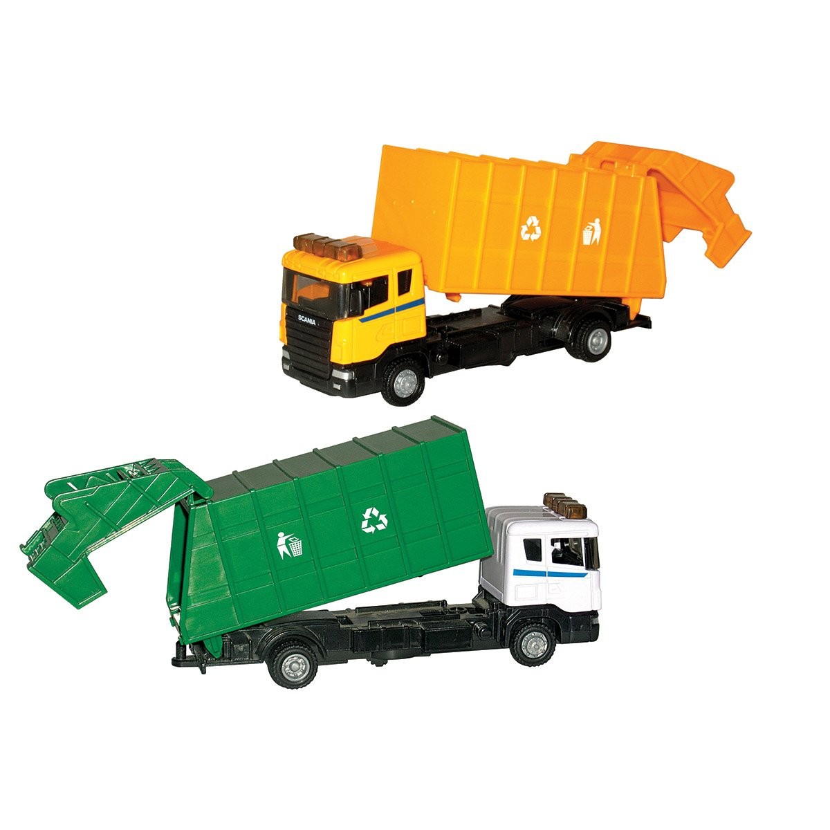 Camion poubelle scania r-serie orange, vehicules-garages